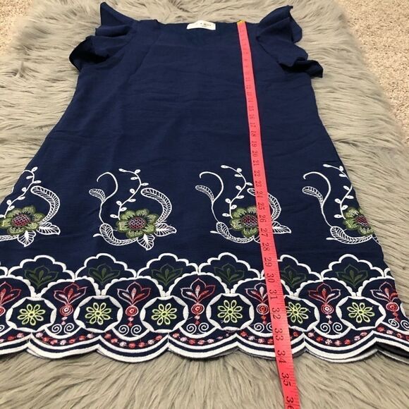 🆕 Love Kuza Navy Embroidered Floral Scalloped Ruffle Shift - Picture 10 of 11